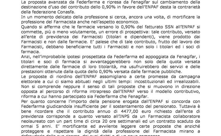 CONASFA – Comunicato stampa