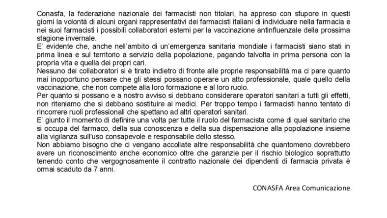 Afant Arezzo appoggia il CS di Conasfa: Vaccinazione?? 